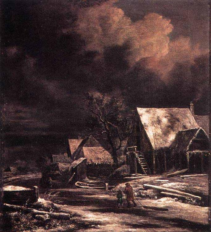Jacob Isaacksz. van Ruisdael Village in Winter by Moonlight oil painting picture